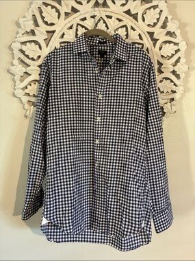 J. Crew Navy and White Gingham Button-Down Shirt